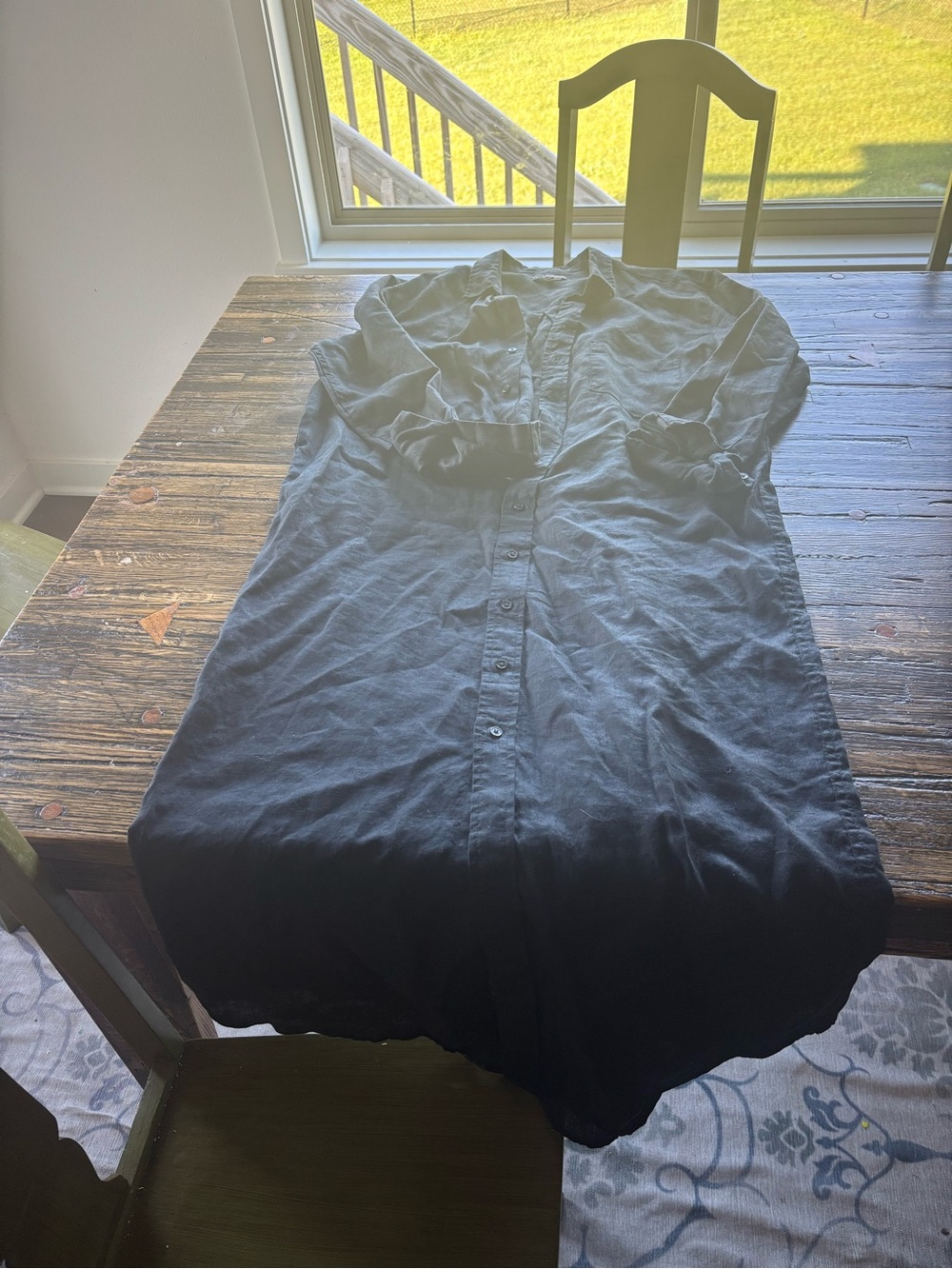 Quince Black linen Longline Casual Button-Down dress